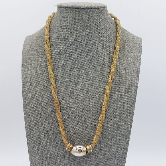 Gold Toned Mesh Twisted Chain Silver Toned Beads Easy Hook Clasp 18" - Picture 3 of 10